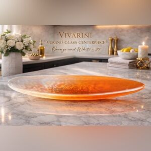 Vivarini Murano Orange and White Glass Centerpiece – 30”